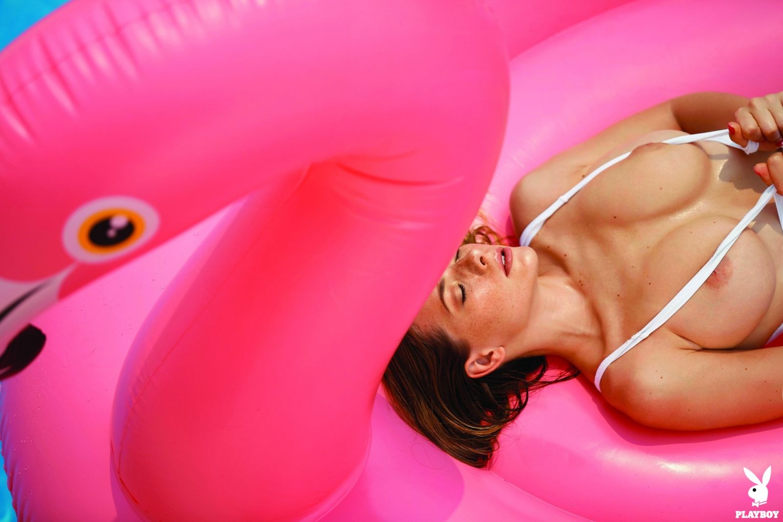 Olga Kobzar naked at swimming pool party for Playboy Portugal