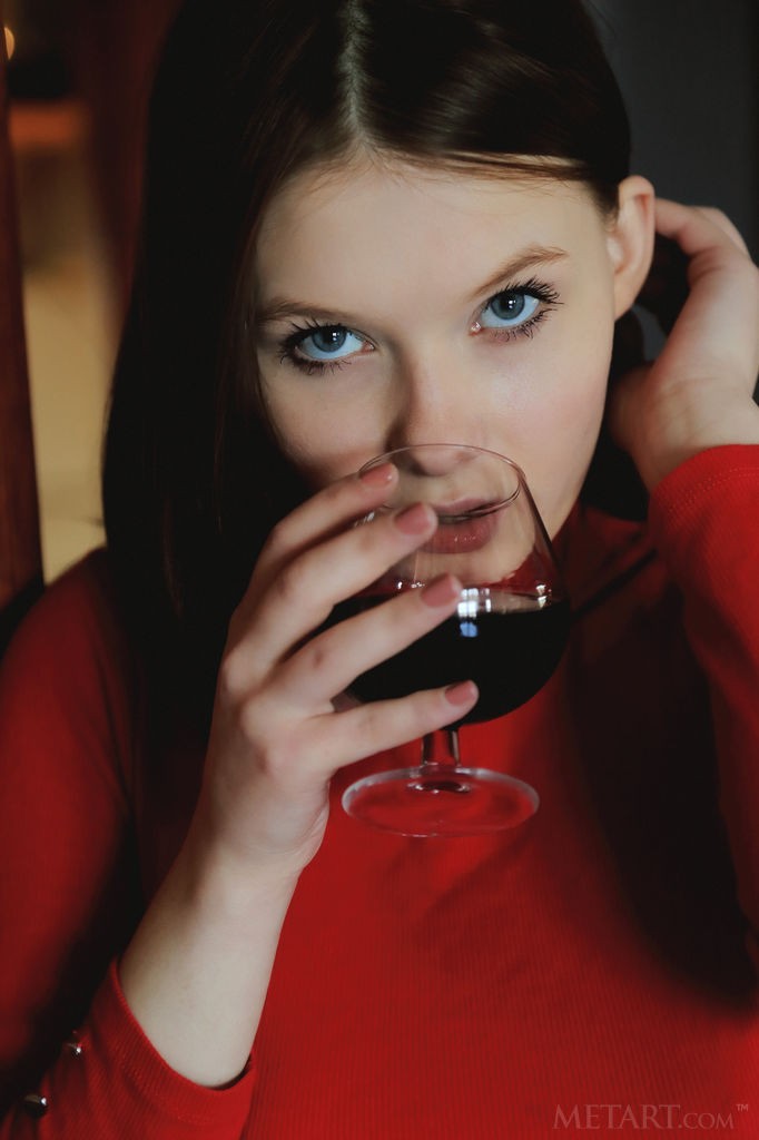 Stasey - A glass of wine, a shaved pussy, and puffy nipples