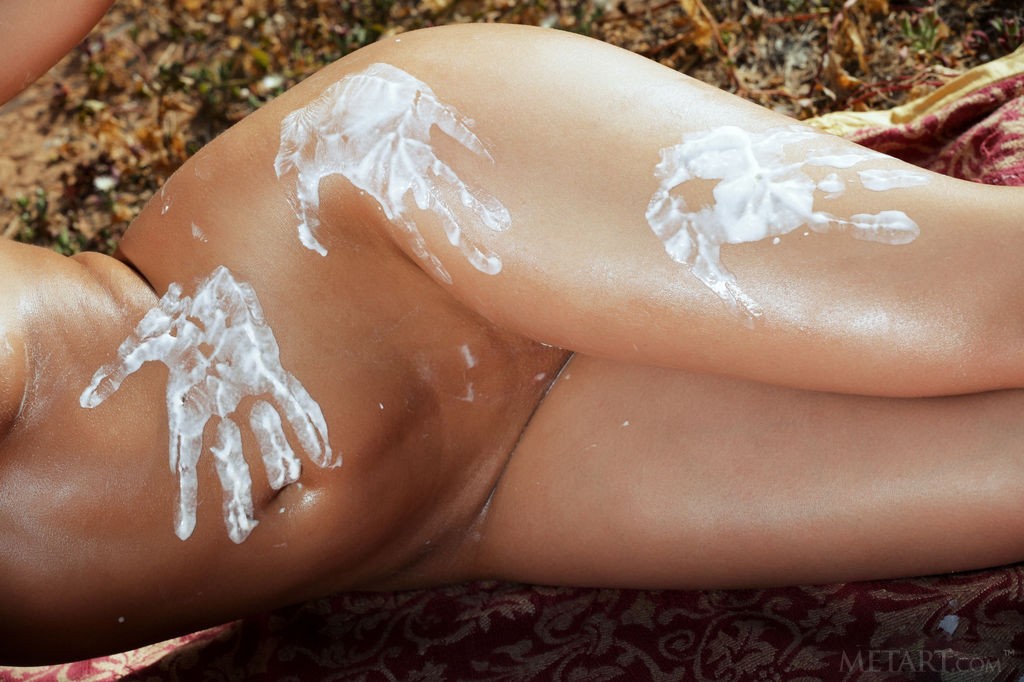 Zelda B - Cutie covers her body with cream and fruits outdoors