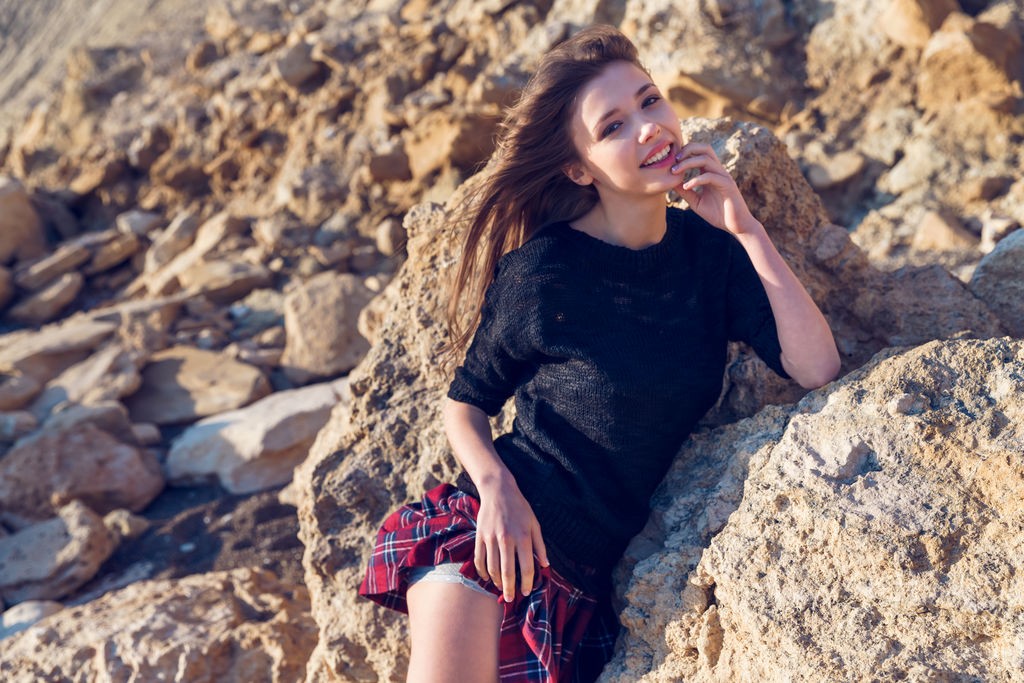 Mila Azul - Naughty schoolgirl gets naked at the beach