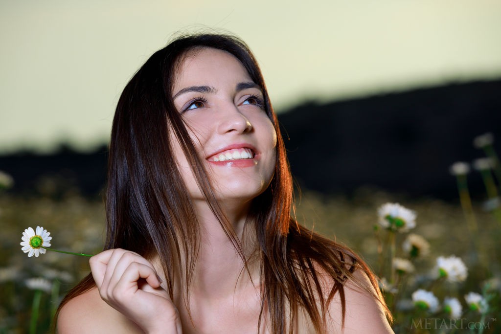 Gabriele - Angelic brunette in a pretty white dress enjoying herself