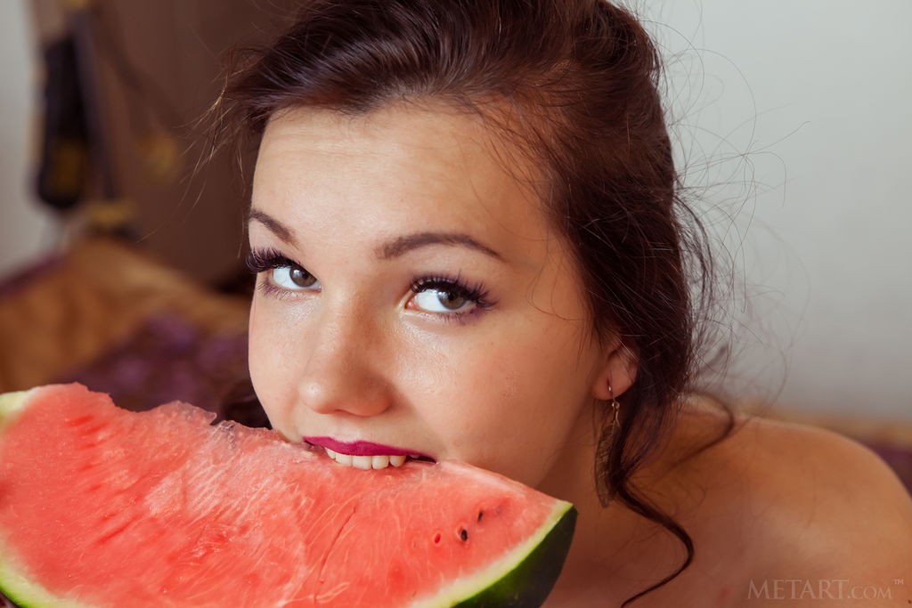 Iva - Sucking on a watermelon naked inside of a hotel room