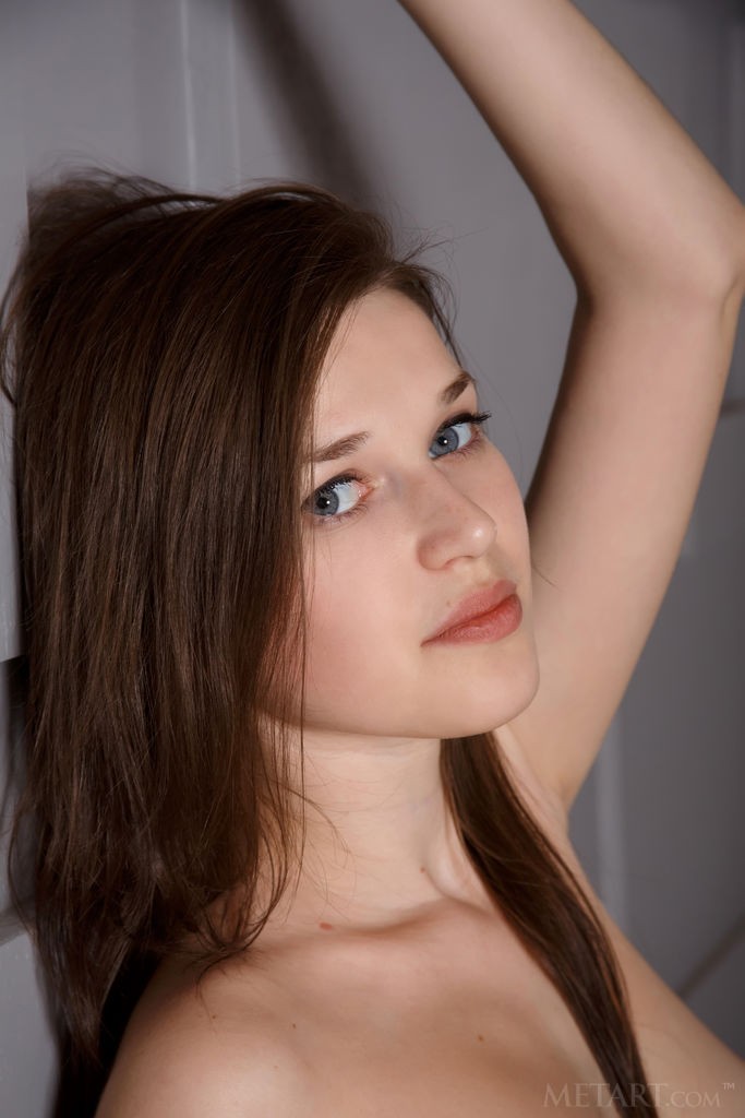 Serena Wood - Skinny brunette teen babe strips and exposes her pussy