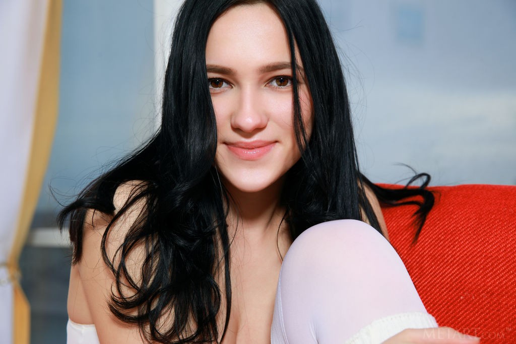 Indiana Blanc - Black haired barely legal teen takes off her white underwear