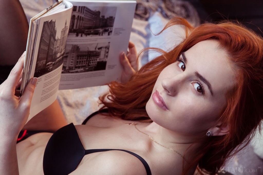 Nicole La Cray - Redhead seductively takes off her thigh high stockings